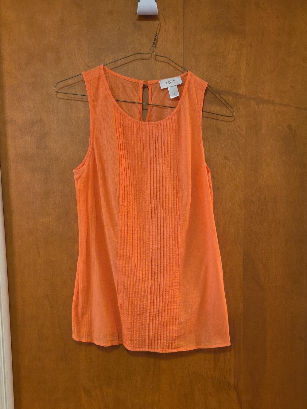 LOFT Sleeveless Orange Pintuck Front Women's Top S